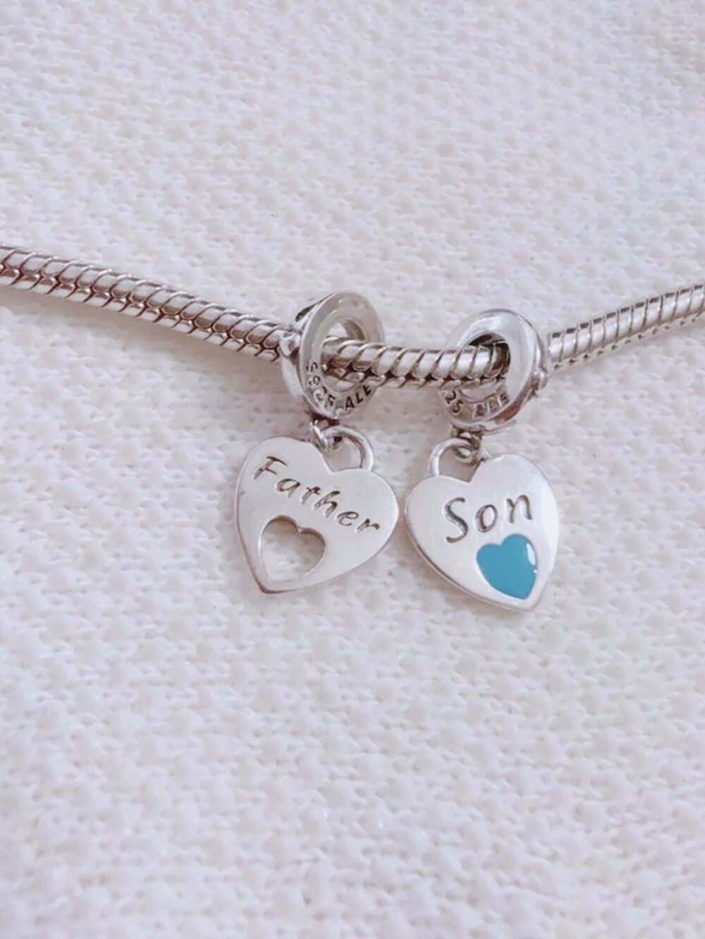 Father & Son Double Heart Split Dangle Charm Silver Charm For Pandora Bracelet